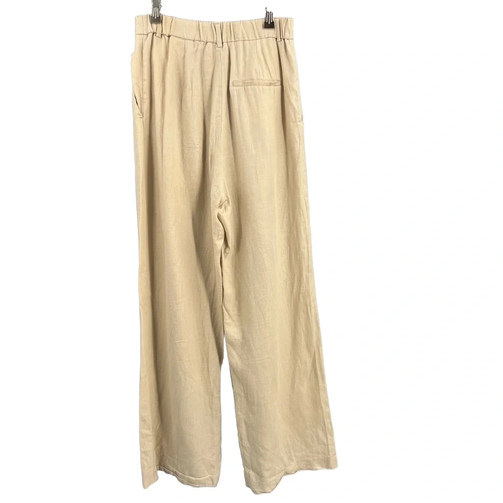 Zara Beige Linen‎ Wide Leg Pants Pleated Front Relaxed Trousers Women’s Small